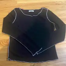 Paper Crane Wide Neck White Trim Black Long Sleeve Top