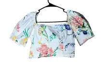 Urban Outfitters Elsie White Floral Cropped Puff Sleeve Top Size Small‎