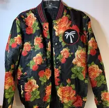 BLVD black nylon Bomber jacket with roses. Size Small. Excellent‎ condition.