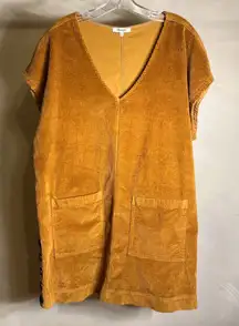 Madewell Women’s Corduroy V-Neck Side-Button Shift Dress, Antique Gold |Size:XL