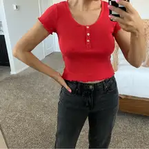 Red vintage short sleeve Henley