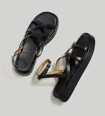 NEW Madewell The Sabina Flatform Sandal Leather Black Size 9.5