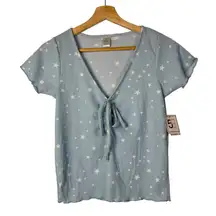 Boutique Blue Star Printed Tie Front Fitted Short Sleeve T-Shirt S
