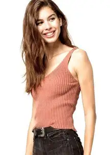 Tilly’s Essentials by  Classic Ribbed Sweater V-Neck Tank Size Large