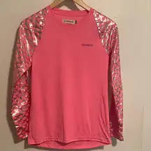 Magellan Fish Gear Pink and Silver Metallic Long Sleeve Dri Fit Top