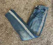 High Waist Ankle Skinny Jeans with Sparkle Sides