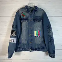 Jacket Embroidered Patches Denim Blue size L Juniors