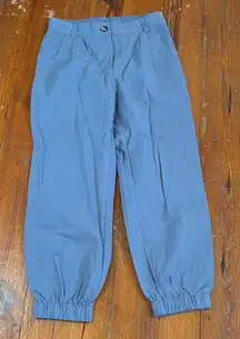 Halara Womens Jogger Pants Mid Rise Pleated Pockets Cotton Twill Blue Medium