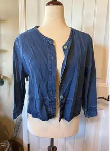 Better Than Basic Petite Denim Embroidered Cropped Jacket Women's Size PM