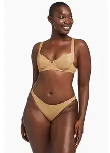 NWT Vitamin A Golden Glow Shimmer Metallic Demi Bikini Bathing Suit Top XS 4