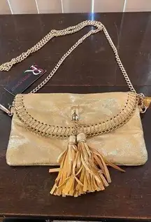 Sondra Roberts  Gold Chain Link Strap Crossbody purse faux leather New wi…