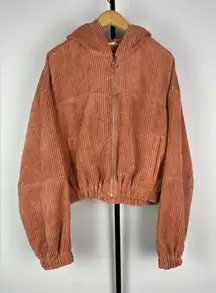 Altar’d State Dusty Pink Women's Corduroy Cropped Hooded Full Zip Jacket