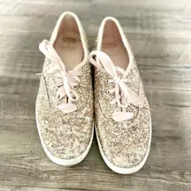 Keds x Kate Spade Womens Sneakers Shoes Gold Glitter Pink Ribbon Laces Size 10