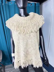 Vintage America Jeans‎ Fringe Kni Sleeveless Top Collared Vest Boho Chic L
