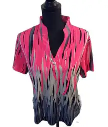 JAMIE SADOCK V neck M golf polo shirt neon pink, silver black art designs