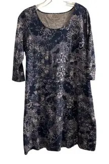 J. Jill Pure Jill Women's M Blue Floral A-Line Knit Dress 3/4 Sleeve