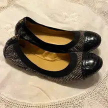 Tory Burch Lisa Ballet Scrunch Flats Shoes Cap Toe Reptile Skin Women’s Size 7