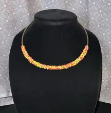 C Est 1946 Beaded Choker Style Necklace Multi-Colored Beads Gold Tone