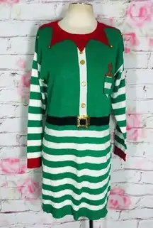 tiara international elf green white Christmas sweater w jingle bells