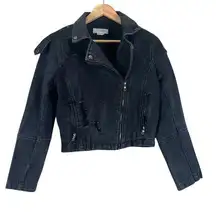 Ci Sono Jacket Womens M Black Moto Denim Biker Distressed Crop Rocker Grunge Y2K