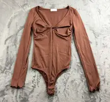 Altard State Womens Bodysuit Size XS Brown Ribbed Twist Front Stretch Basic