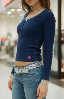 Aeropostale Y2K Henley Waffle Knit Shirt Womans Sz Large Navy