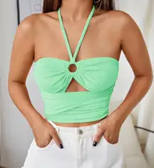 SheIn Ruched O-Ring Cut Out Tie Back Halter Top