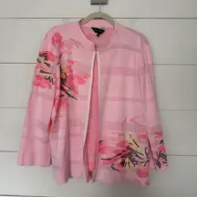 Ming Wang Women’s Large Pink Floral Open Cardigan Jacket