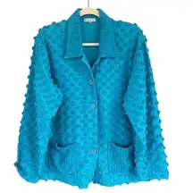 B6 Vintage Focus USA Textured Bobble Knit Button Up Cardigan Jacket Blue M