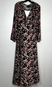 Mink Pink Crafty Critters Black Pink floral Maxi Dress Women’s Size S