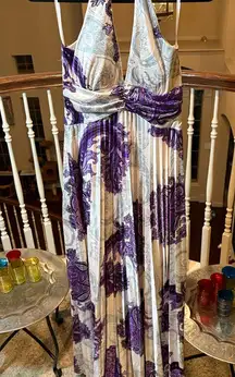 Elegant Purple and White Halter Maxi Dress