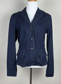 Ralph Lauren Jeans Co Denim Blazer Jacket Womens Medium Dark Blue Stretch Preppy