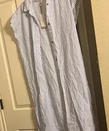 Womens Calia Blue white Striped button down swim coverup