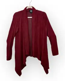 Bobeau Burgundy Draped Open Front Cardigan Soft Stretchy Minimalist Layer M