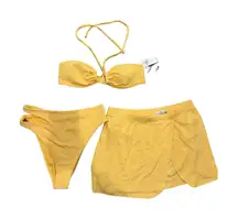 NWT Abercrombie & Fitch 3 Piece Yellow Ribbed Halter High Leg Skirt Bikini Set M