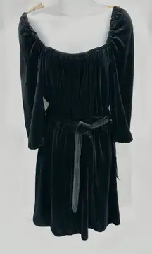 Nine West Velvet Dress Women’s 4 Black Belted Mini Goth Romantic Peasant NWT