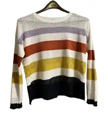 Fate Woman's Boat Neck  Sweater White Striped Pullover‎ Woman's size Small