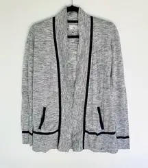 Lou & Grey Open Front Cardigan Gray Black Stripe