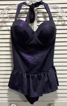 Hot Topic Disney Ursula One Piece Swimsuit Molded Cups Purple Metallic Sz M NWT