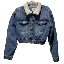 Madden NYC Cropped Sherpa Collar Denim Jacket Size L