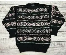 Vtg Fair Isle Sheep Wool‎ Chunky Hand Knit Oversized Sweater Sz L Made in Peru