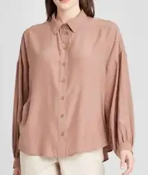 Prologue Light Brown Rayon Long Sleeve Button Down S