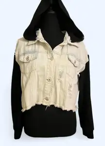 Denim hooded cropped jacket Size Small