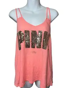 PINK Sequin Double Strap Criss Cross Back Tank Top