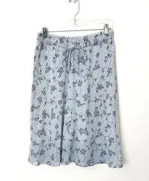 [Vintage] Anchor Blue 90s Y2K Blue Floral Diagonal Stripe A-Line Midi Skirt XL