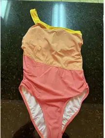 Freely Women's Swimsuit Sz L One Shoulder Bathing One Piece Shelf Bra Color Bloc