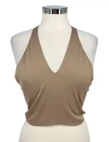 ASTR The Label Strappy Halter Crop Top Beige Size Large