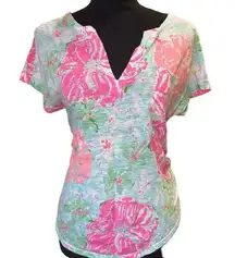 Lilly Pulitzer 100% Linen “The Duval” Floral Print Short Sleeve Top Size Small