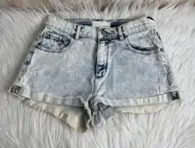 Garage Retro High Waist Acid Wash Denim Shorts Rolled Cuff Distressed Size 1