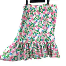Lilly Pulitzer The Lilly Vintage 1970s Floral Butterfly Tiered Midi Skirt Large